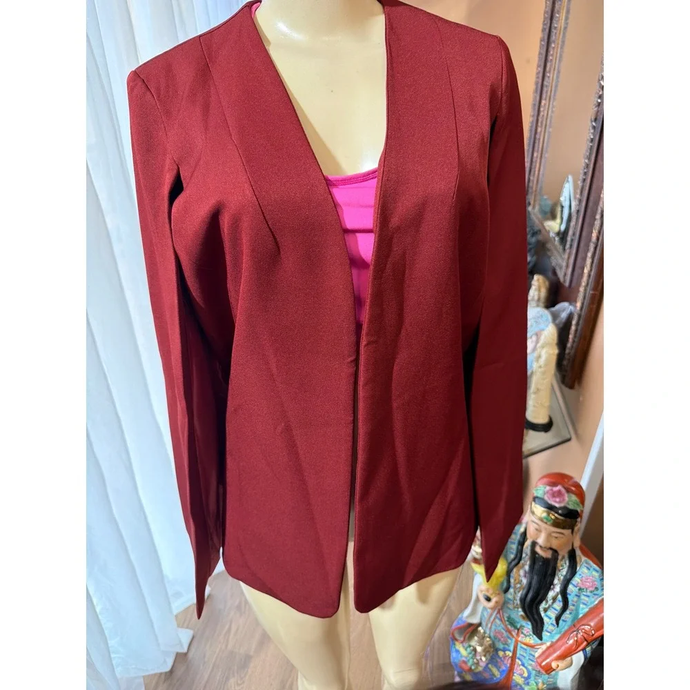 Womens‎ Burgundy Cape Blazer Open Front Split Sleeve Jacket PY0415 Small Maroon